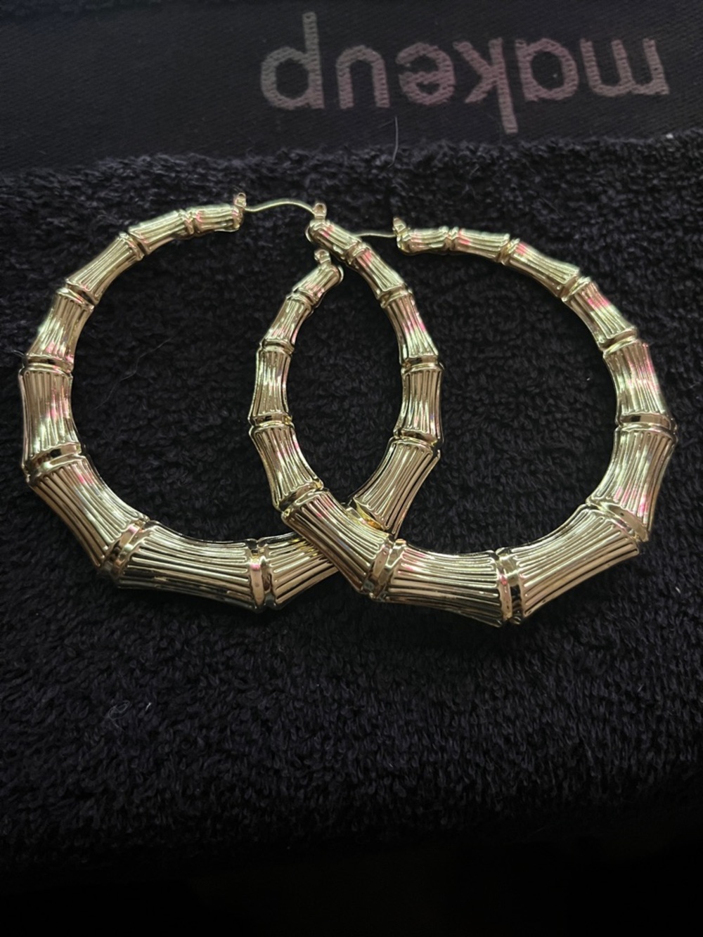 Gold Bamboo-Textured Hoop Earrings - Women Jewelry